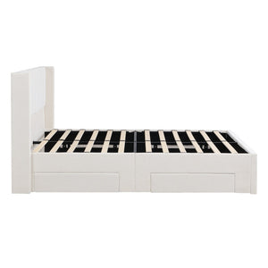 English Elm Large-capacity Queen Storage Bed Upholstered Frame with Four Drawers Striped Beige N769P385612B