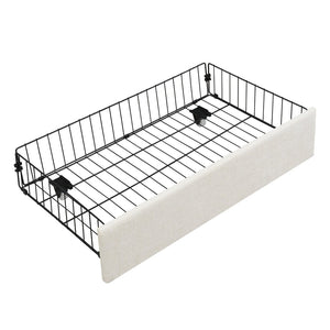 English Elm Large-capacity Queen Storage Bed Upholstered Frame with Four Drawers Striped Beige N769P385612B