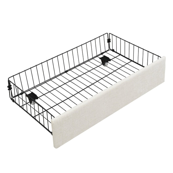 English Elm Large-capacity Queen Storage Bed Upholstered Frame with Four Drawers Striped Beige N769P385612B