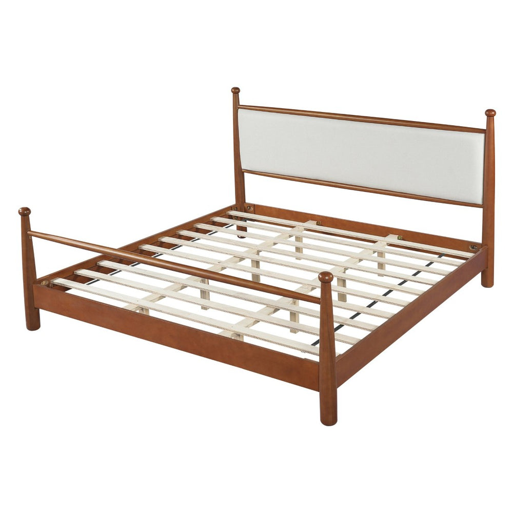 English Elm Solid Poplar King Bed Upholstered Headboard with Ball Finials and Open Slat Base N769P410616D