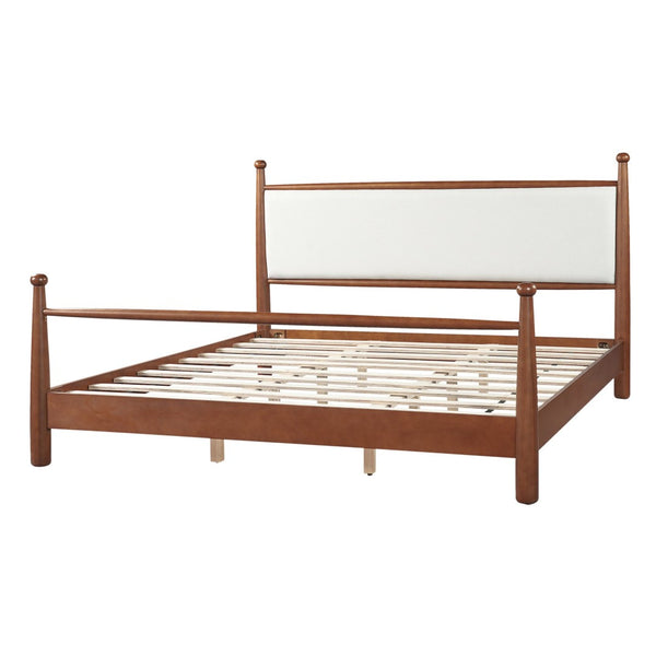 English Elm Solid Poplar King Bed Upholstered Headboard with Ball Finials and Open Slat Base N769P410616D