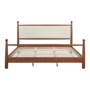 English Elm Solid Poplar King Bed Upholstered Headboard with Ball Finials and Open Slat Base N769P410616D