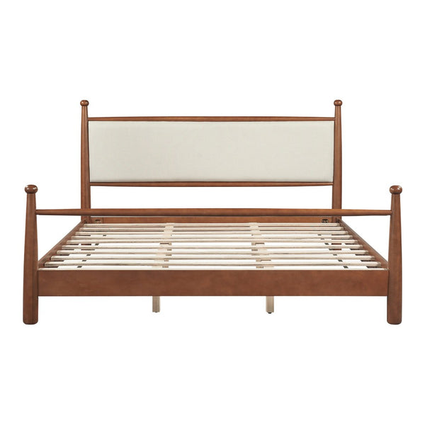 English Elm Solid Poplar King Bed Upholstered Headboard with Ball Finials and Open Slat Base N769P410616D