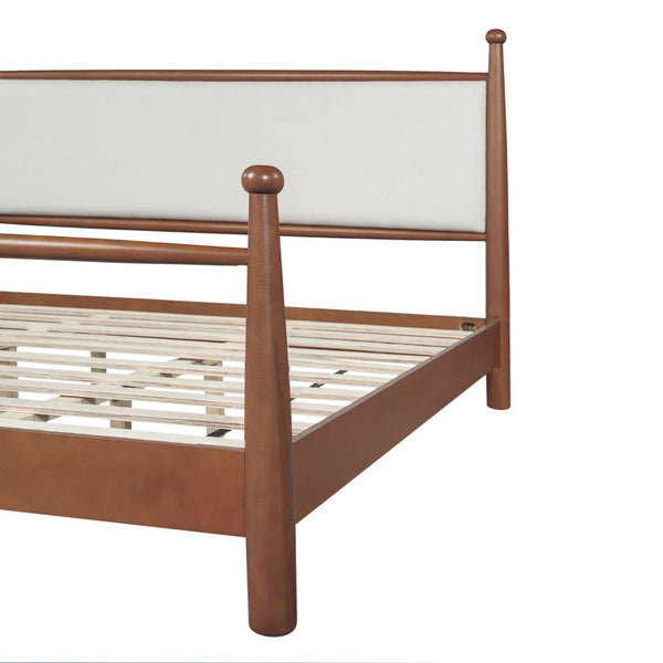 English Elm Solid Poplar King Bed Upholstered Headboard with Ball Finials and Open Slat Base N769P410616D