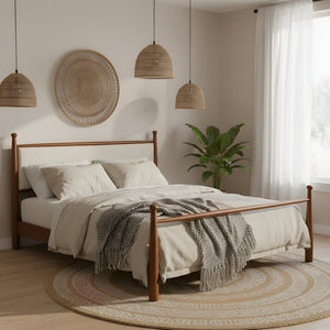 English Elm Solid Poplar King Bed Upholstered Headboard with Ball Finials and Open Slat Base N769P410616D