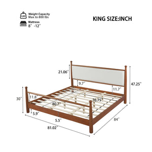 English Elm Solid Poplar King Bed Upholstered Headboard with Ball Finials and Open Slat Base N769P410616D