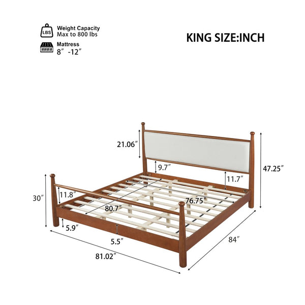 English Elm Solid Poplar King Bed Upholstered Headboard with Ball Finials and Open Slat Base N769P410616D