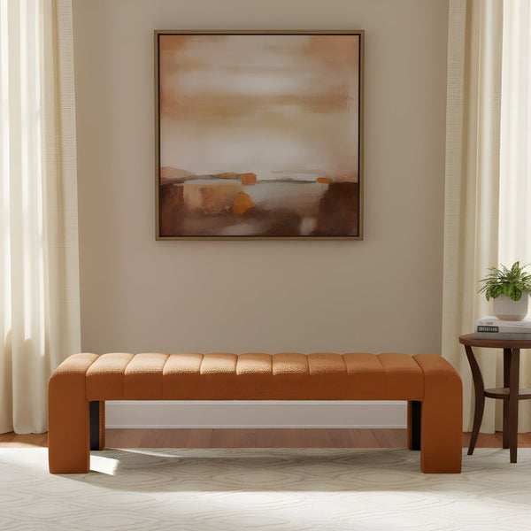 English Elm 63-inch Boucle Channel Seam Bench Versatile Upholstered Seating for Bedroom or Entryway N769P411338O