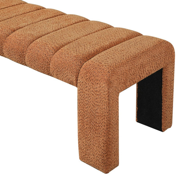 English Elm 63-inch Boucle Channel Seam Bench Versatile Upholstered Seating for Bedroom or Entryway N769P411338O