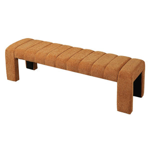 English Elm 63-inch Boucle Channel Seam Bench Versatile Upholstered Seating for Bedroom or Entryway N769P411338O