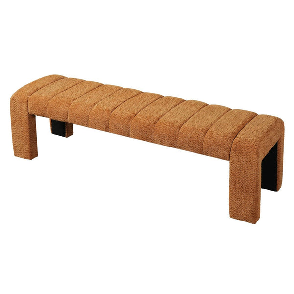 English Elm 63-inch Boucle Channel Seam Bench Versatile Upholstered Seating for Bedroom or Entryway N769P411338O