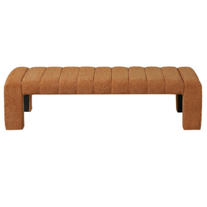 English Elm 63-inch Boucle Channel Seam Bench Versatile Upholstered Seating for Bedroom or Entryway N769P411338O