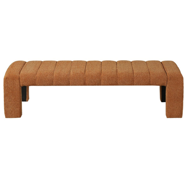 English Elm 63-inch Boucle Channel Seam Bench Versatile Upholstered Seating for Bedroom or Entryway N769P411338O