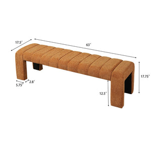 English Elm 63-inch Boucle Channel Seam Bench Versatile Upholstered Seating for Bedroom or Entryway N769P411338O