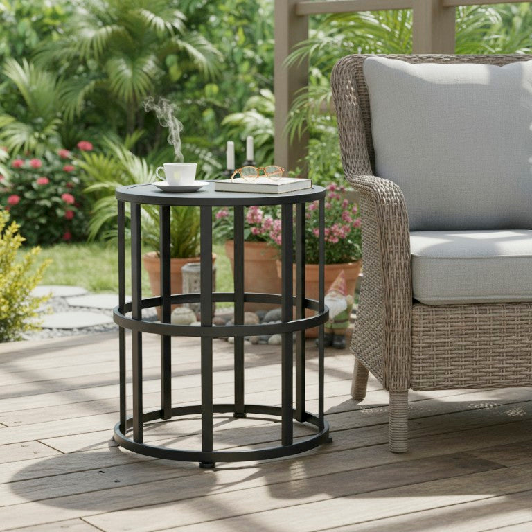 English Elm Ceramic Tile Top Outdoor Accent Table with Rust Resistant Iron Frame for Patio Use N769P414515B