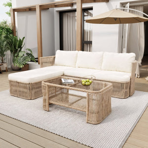 English Elm Outdoor Modular Pe Wicker Conversation Set with Iron Frame and Tempered Glass Table N769P415629M