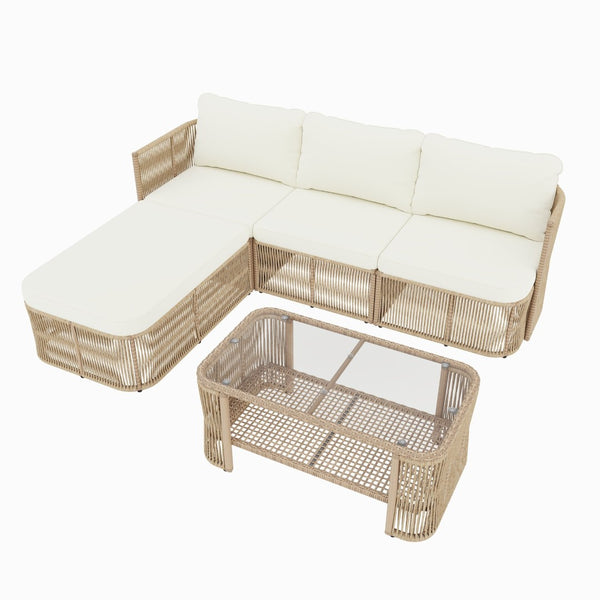 English Elm Outdoor Modular Pe Wicker Conversation Set with Iron Frame and Tempered Glass Table N769P415629M