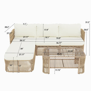 English Elm Outdoor Modular Pe Wicker Conversation Set with Iron Frame and Tempered Glass Table N769P415629M