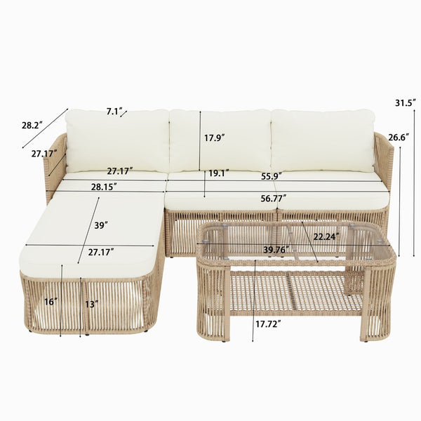 English Elm Outdoor Modular Pe Wicker Conversation Set with Iron Frame and Tempered Glass Table N769P415629M