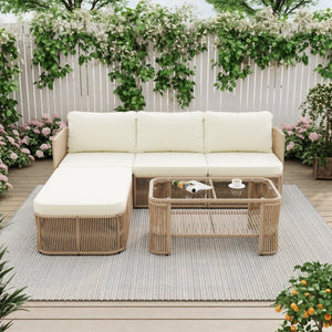 English Elm Outdoor Modular Pe Wicker Conversation Set with Iron Frame and Tempered Glass Table N769P415629M