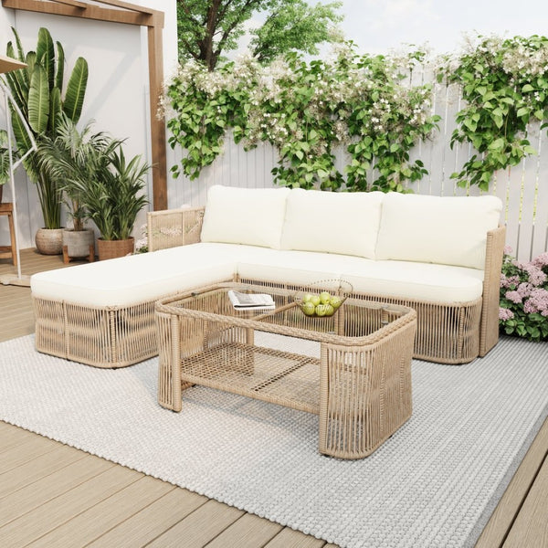 English Elm Outdoor Modular Pe Wicker Conversation Set with Iron Frame and Tempered Glass Table N769P415629M
