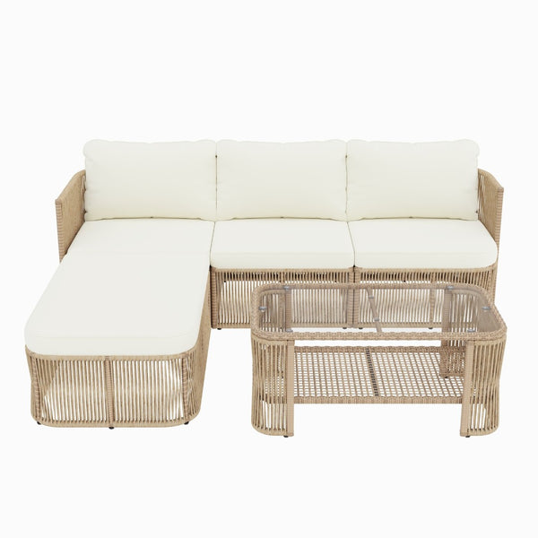 English Elm Outdoor Modular Pe Wicker Conversation Set with Iron Frame and Tempered Glass Table N769P415629M