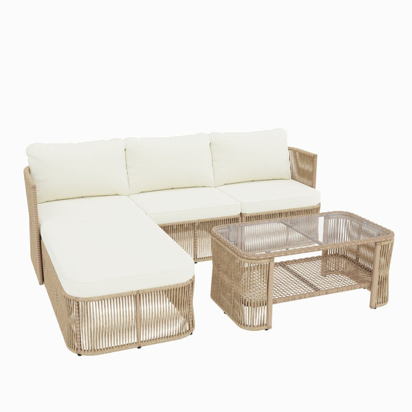 English Elm Outdoor Modular Pe Wicker Conversation Set with Iron Frame and Tempered Glass Table N769P415629M