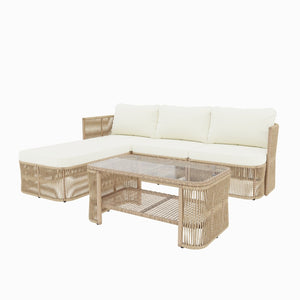 English Elm Outdoor Modular Pe Wicker Conversation Set with Iron Frame and Tempered Glass Table N769P415629M