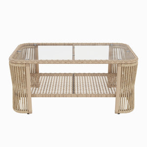 English Elm Outdoor Modular Pe Wicker Conversation Set with Iron Frame and Tempered Glass Table N769P415629M