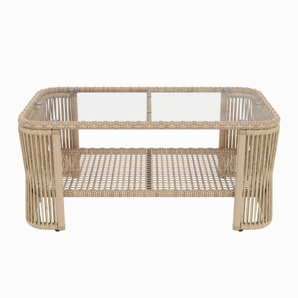 English Elm Outdoor Modular Pe Wicker Conversation Set with Iron Frame and Tempered Glass Table N769P415629M
