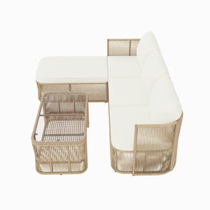 English Elm Outdoor Modular Pe Wicker Conversation Set with Iron Frame and Tempered Glass Table N769P415629M
