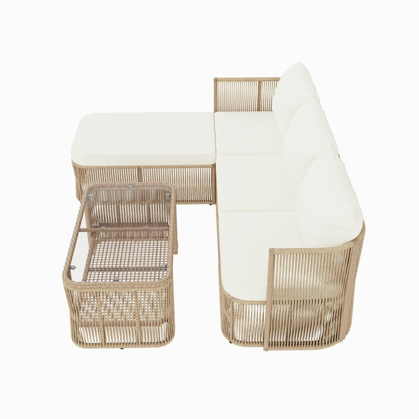 English Elm Outdoor Modular Pe Wicker Conversation Set with Iron Frame and Tempered Glass Table N769P415629M