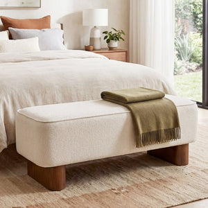 English Elm Modern Beige Upholstered Bench Plush Padded Seat with Rubberwood Legs for Living Room N769P443703M