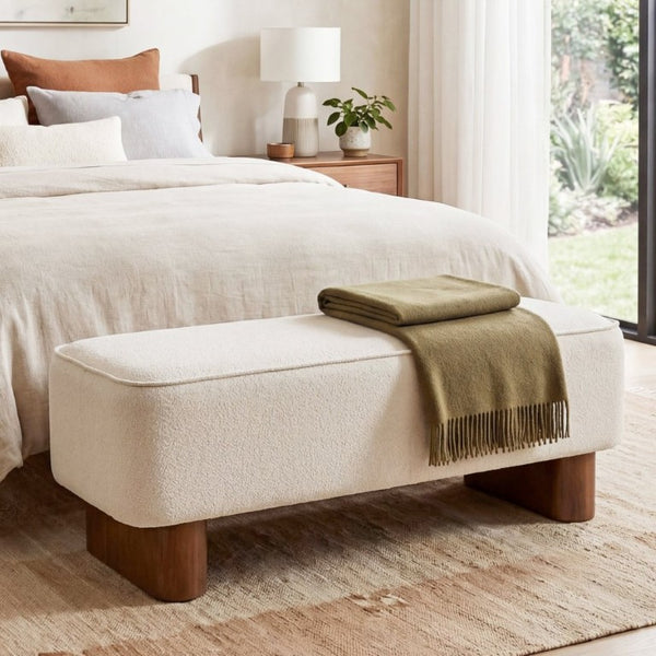 English Elm Modern Beige Upholstered Bench Plush Padded Seat with Rubberwood Legs for Living Room N769P443703M