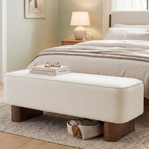 English Elm Modern Beige Upholstered Bench Plush Padded Seat with Rubberwood Legs for Living Room N769P443703M