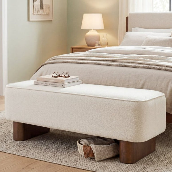 English Elm Modern Beige Upholstered Bench Plush Padded Seat with Rubberwood Legs for Living Room N769P443703M