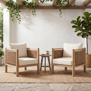 English Elm Set of 2 Outdoor Acacia Wood Armchairs with Handwoven PE Wicker and Cushions N769P445009L_2