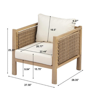 English Elm Set of 4 Outdoor Acacia Wood Armchairs with Handwoven PE Wicker and Cushions N769P445009L_4