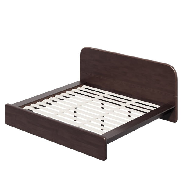 English Elm Walnut King Platform Bed Solid Rubberwood Rounded Headboard Mid-Century Style Frame N769P449899D