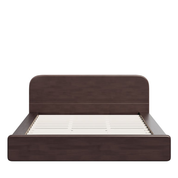 English Elm Walnut King Platform Bed Solid Rubberwood Rounded Headboard Mid-Century Style Frame N769P449899D