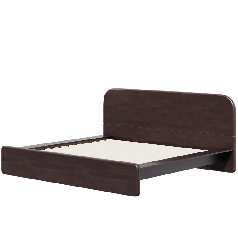 English Elm Walnut King Platform Bed Solid Rubberwood Rounded Headboard Modern Bedroom Frame N769P449900D