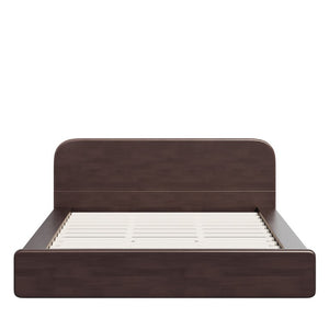 English Elm Walnut King Platform Bed Solid Rubberwood Rounded Headboard Modern Bedroom Frame N769P449900D