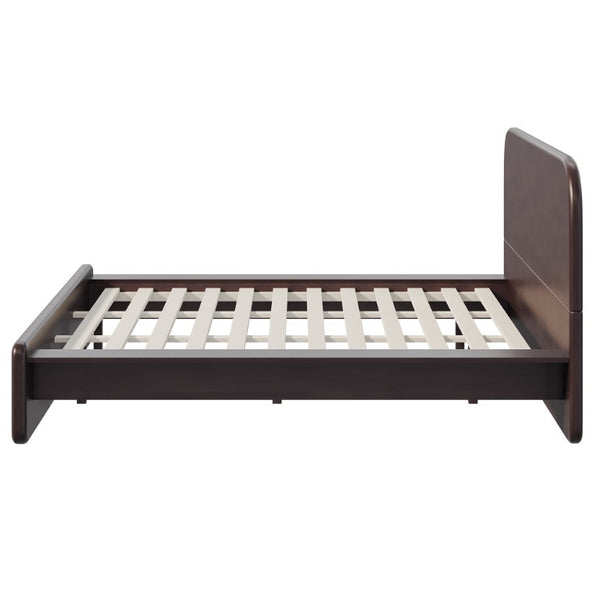 English Elm Walnut King Platform Bed Solid Rubberwood Rounded Headboard Modern Bedroom Frame N769P449900D