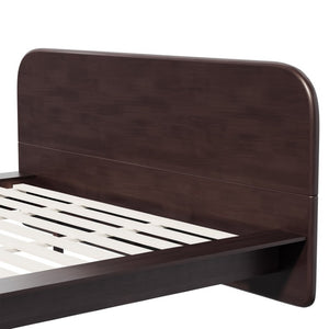 English Elm Walnut King Platform Bed Solid Rubberwood Rounded Headboard Modern Bedroom Frame N769P449900D