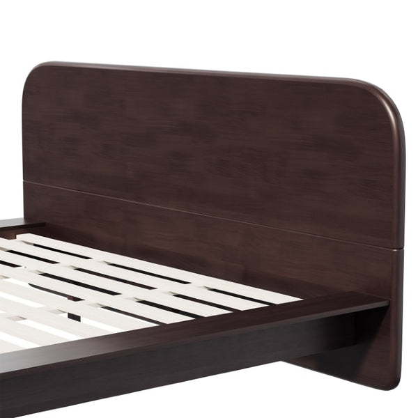 English Elm Walnut King Platform Bed Solid Rubberwood Rounded Headboard Modern Bedroom Frame N769P449900D
