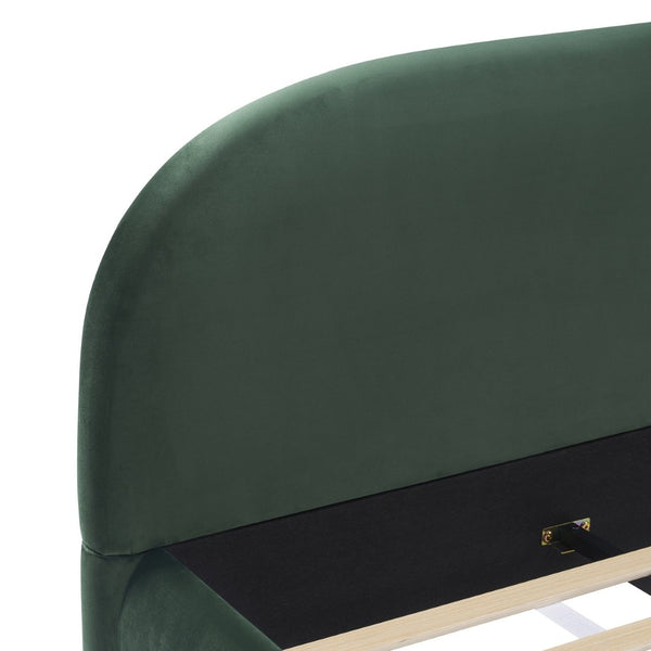 English Elm Dark Green Velvet King Bed Curved Headboard Upholstered Frame Luxury Bedroom Anchor N769P462347G