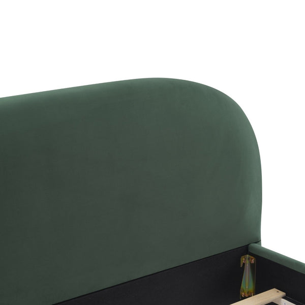 English Elm Dark Green Velvet King Bed Curved Headboard Upholstered Frame Luxury Bedroom Anchor N769P462347G