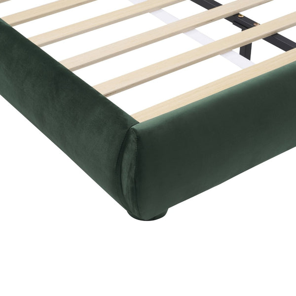 English Elm Dark Green Velvet King Bed Curved Headboard Upholstered Frame Luxury Bedroom Anchor N769P462347G
