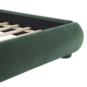 English Elm Dark Green Velvet King Bed Curved Headboard Upholstered Frame Luxury Bedroom Anchor N769P462347G