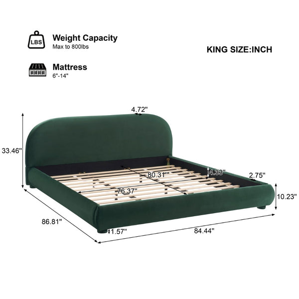 English Elm Dark Green Velvet King Bed Curved Headboard Upholstered Frame Luxury Bedroom Anchor N769P462347G